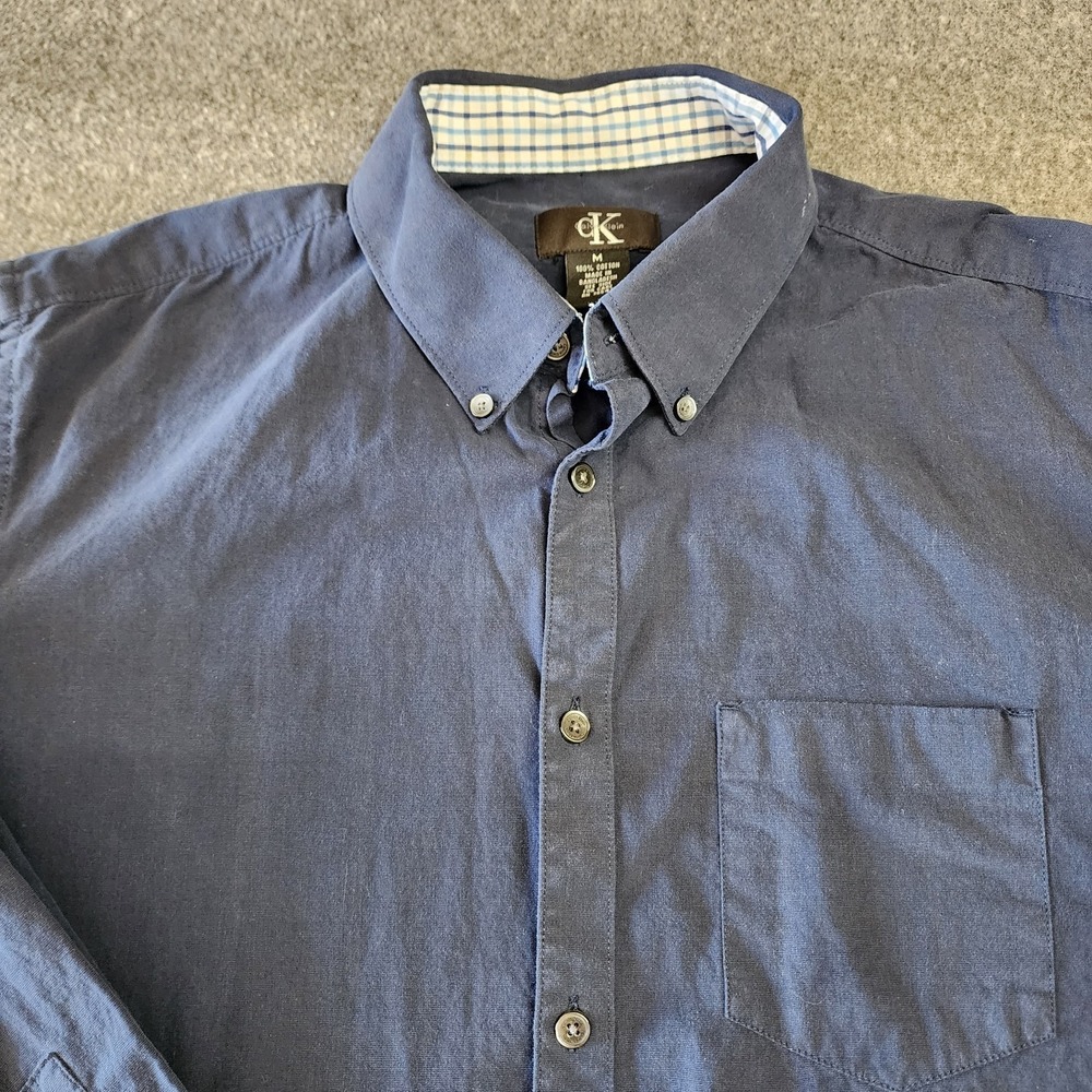 Calvin Klein CK Mens Medium Blue Button Front Dress Shirt Long Sleeve Cotton - Picture 1 of 7